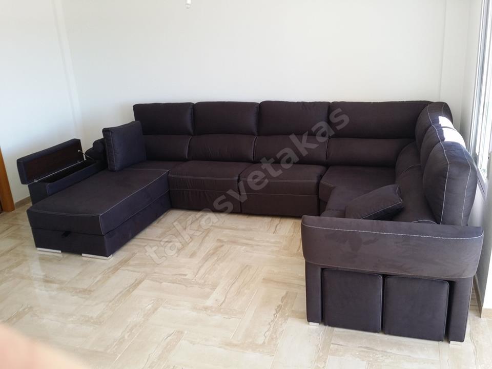 Sandıklı Şezlonglu Köşe Koltuk Takımı, Koyu Mürdüm Renk